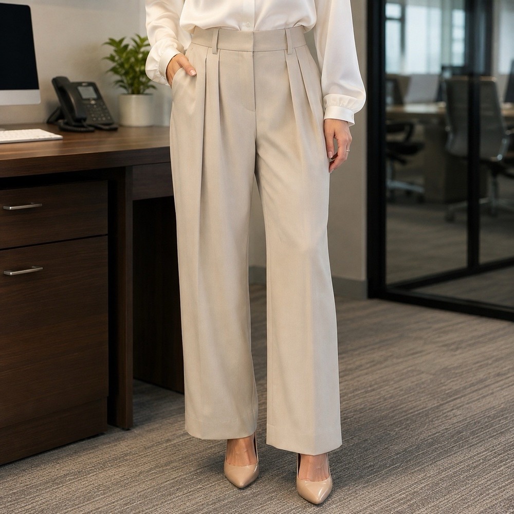 NEW The Frankie Shop Wool Blend Pleated Tailored Trousers Beige Capsule Luxury M